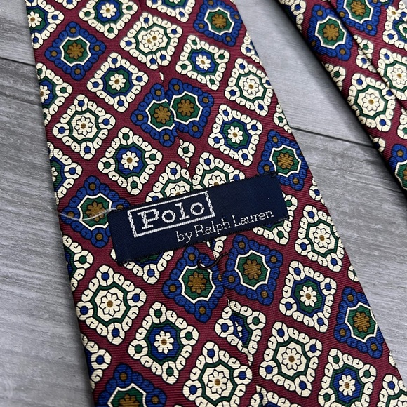 Polo Ralph Lauren Maroon, White, Green & Blue Pattern Tie - Picture 3 of 4